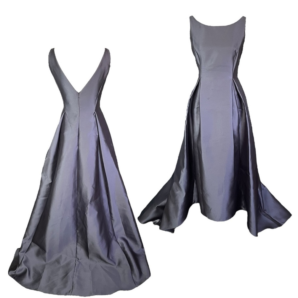 Adrianna Papell Pewter Grey Mikado Hi-Lo Gown sz 8 - Picture 13 of 14